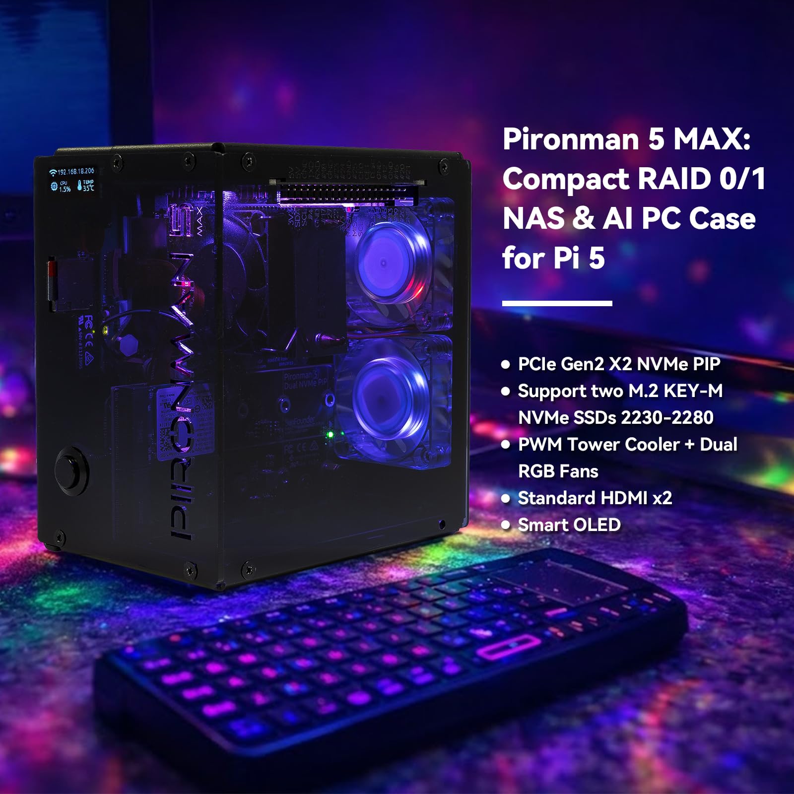 Pironman 5-MAX Dual NVMe M.2 S - огляд і ціна Raspberry Pi Ai Kit Hailo-8L